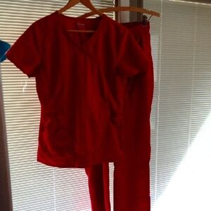 Scrubstar Cherry Red Scrub Top Small With Bottom Xsmall